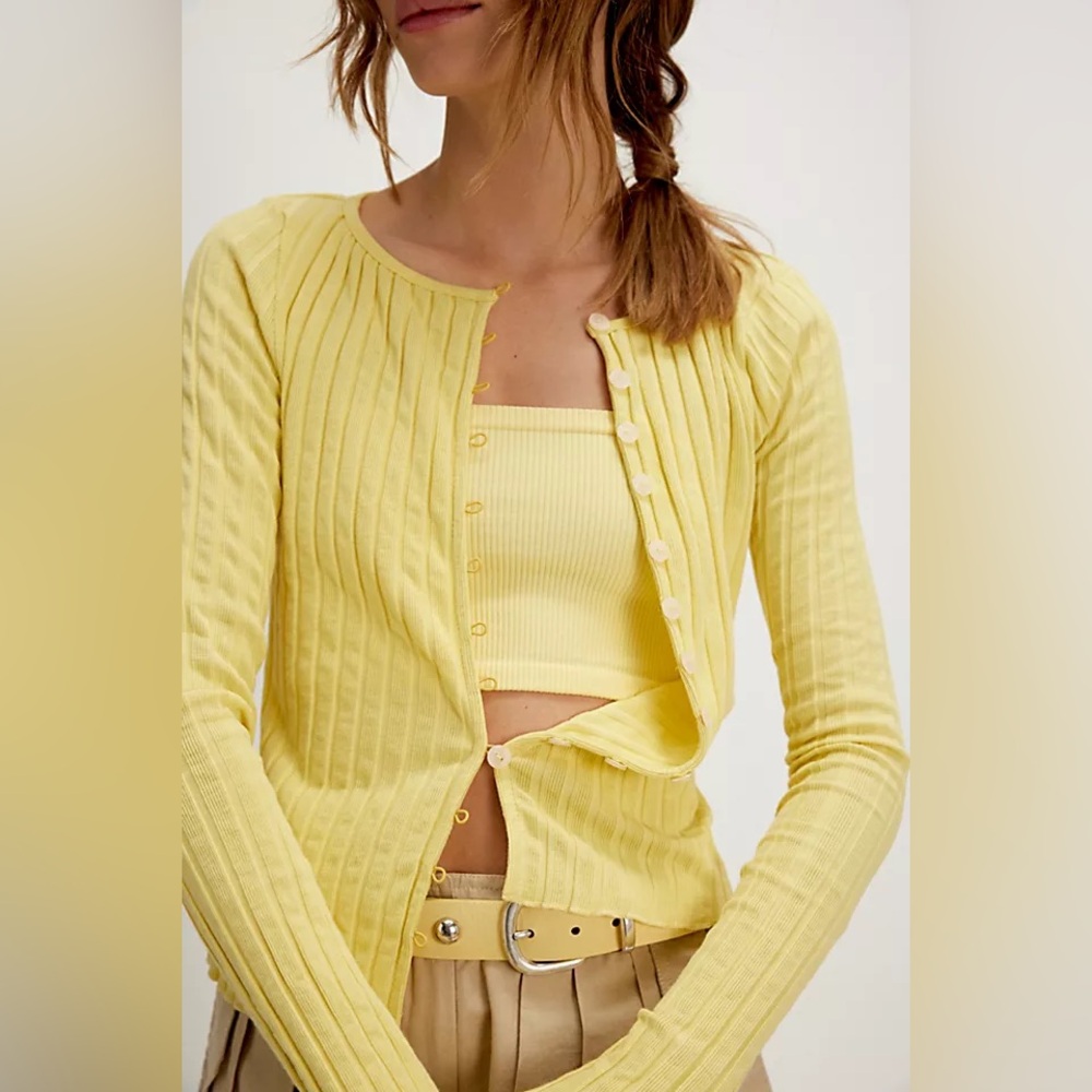Free People Tilly Long-Sleeve Cardi In Mellow Yellow Size Small